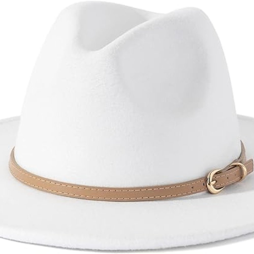 Lisianthus Women Classic Felt Fedora Wide Brim Hat with Belt Buckle